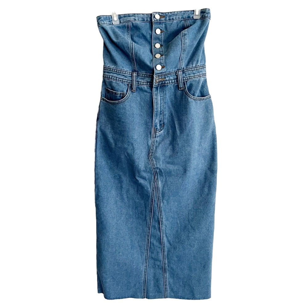 Sincerely Jules Denim Strapless Midi Dress - Picture 2 of 9